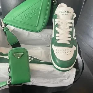 Prada | Shoes | Prada Downton Logo Low Sneakers Mango Green  display picture 1